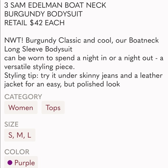 Sam Edelman Boatneck Bodysuit - in bergundy - Picture 5 of 8